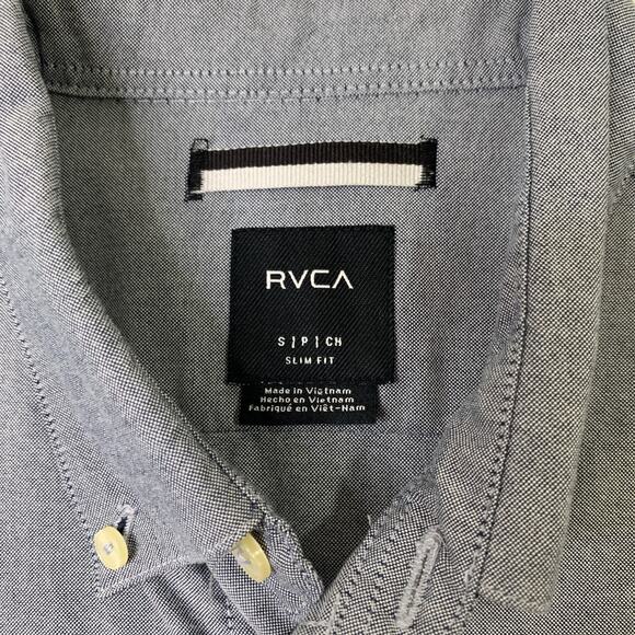 RVCA Shirt Men S Small Slate That'll Do Oxford SLIM Fit Short Sleeve Button Down - Picture 4 of 9